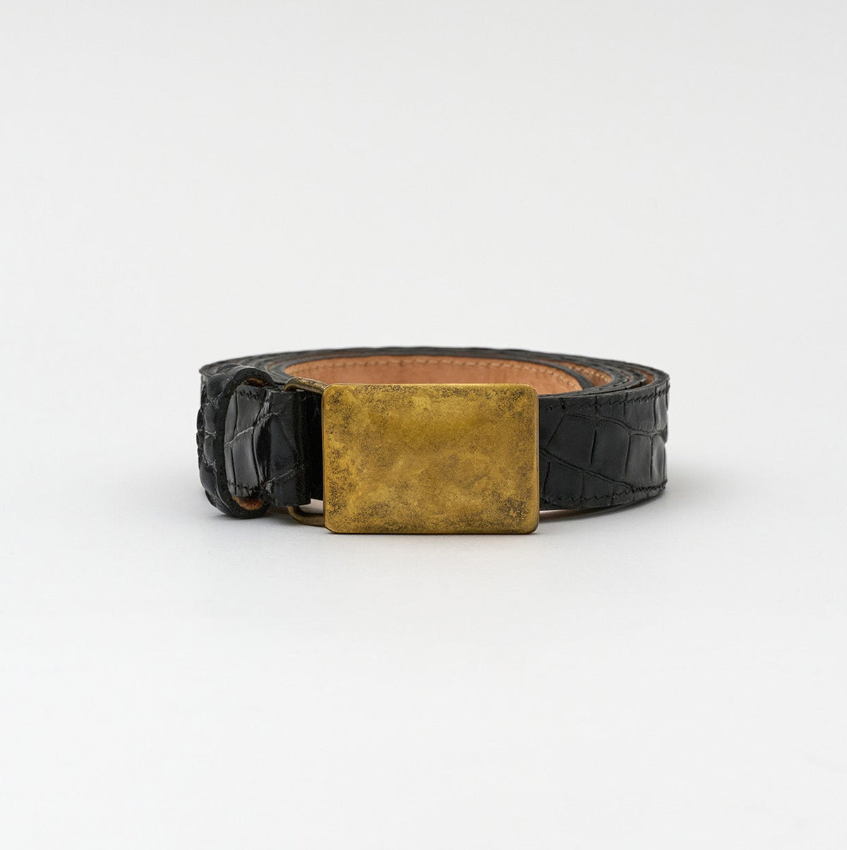 Edale Belt - Pitch Black Croc / Brass