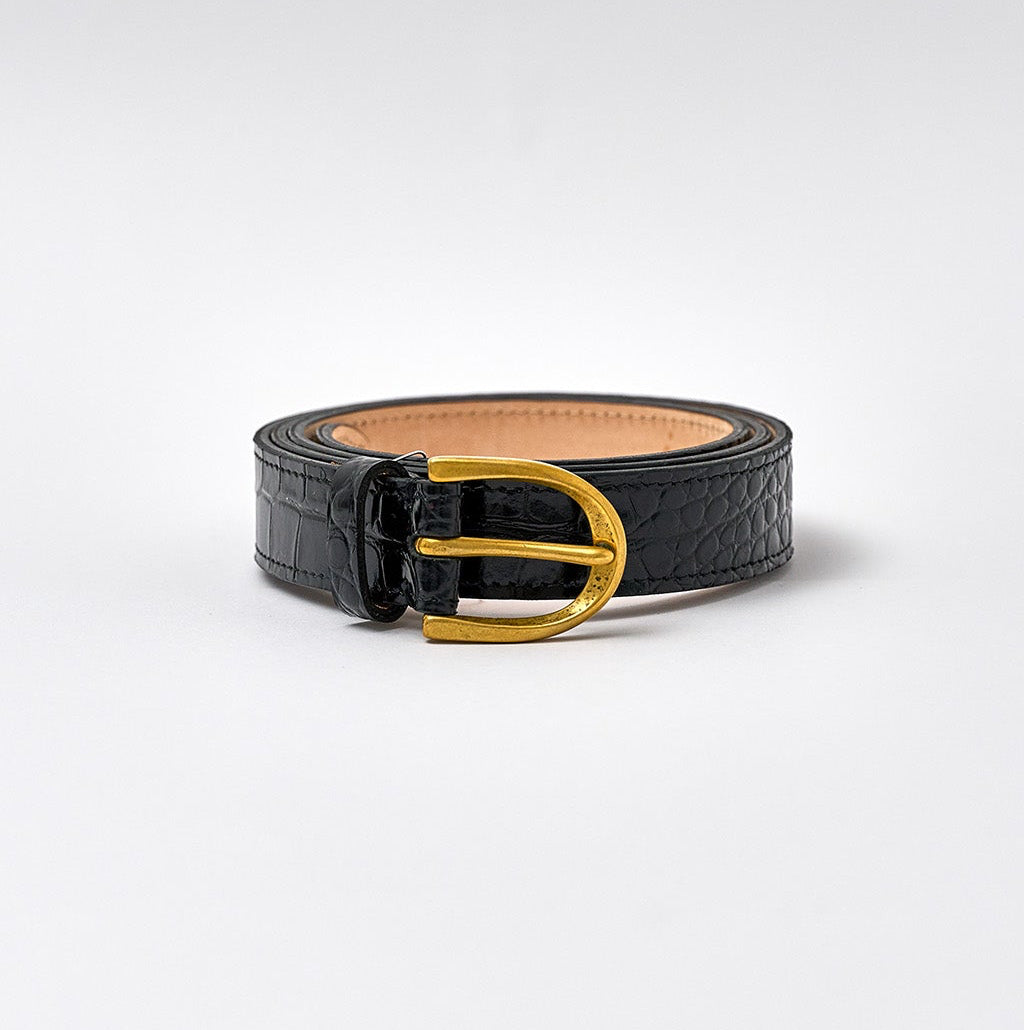 Parwich Belt - Pitch Black Croc / Brass