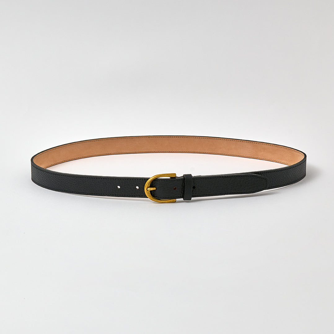 Black belt with a gold buckle on a white background