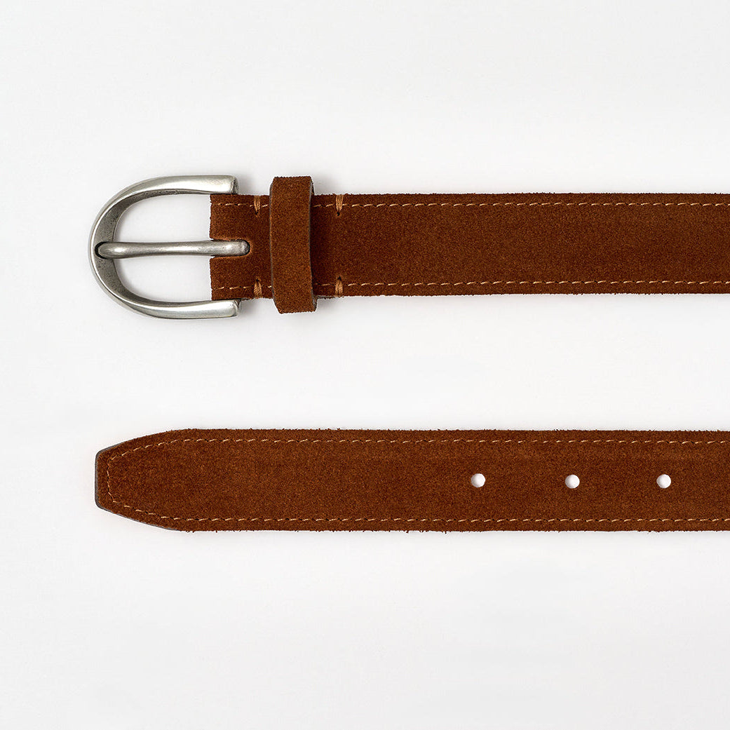 Brown belt with silver buckle on a white background