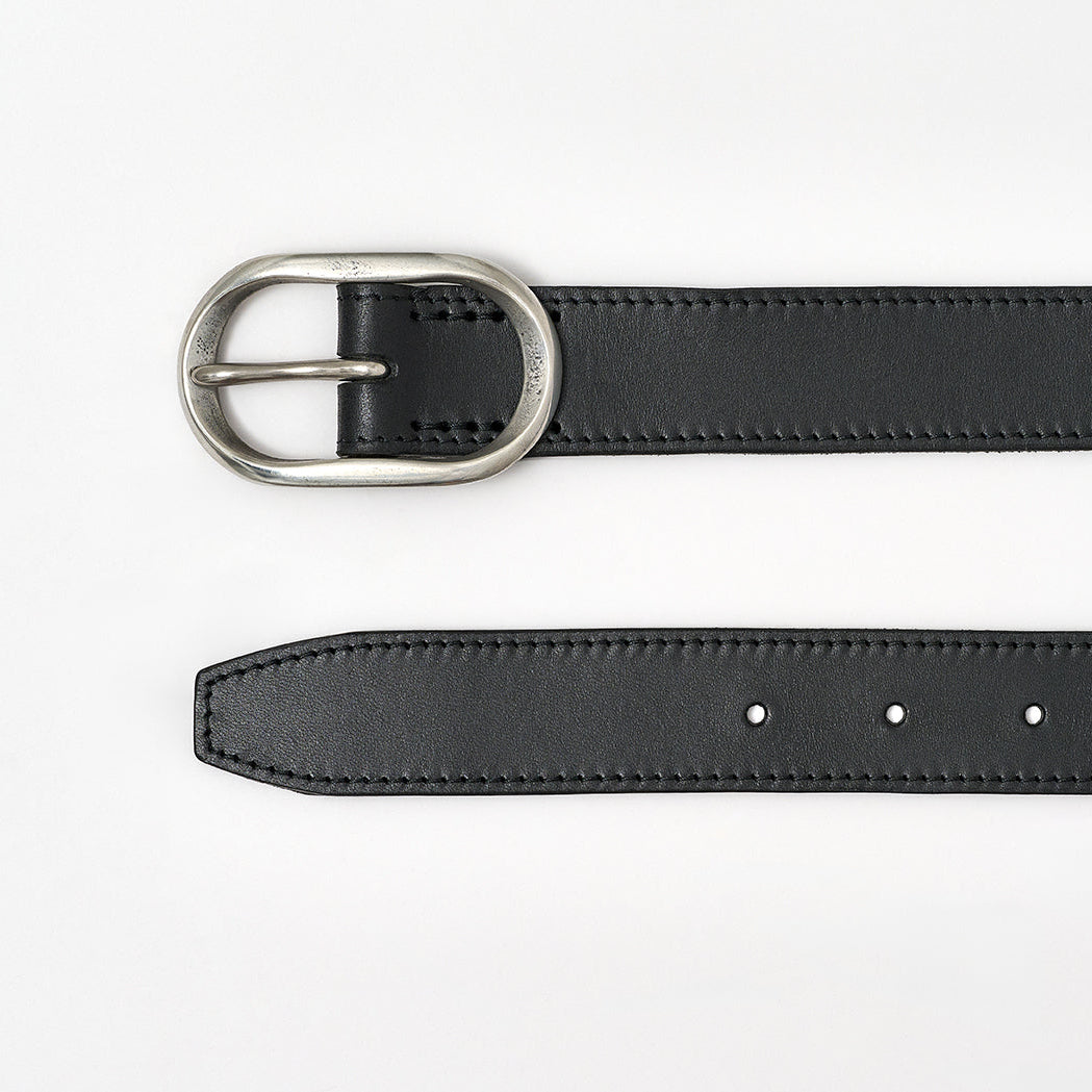 Black belt with silver buckle on a white background