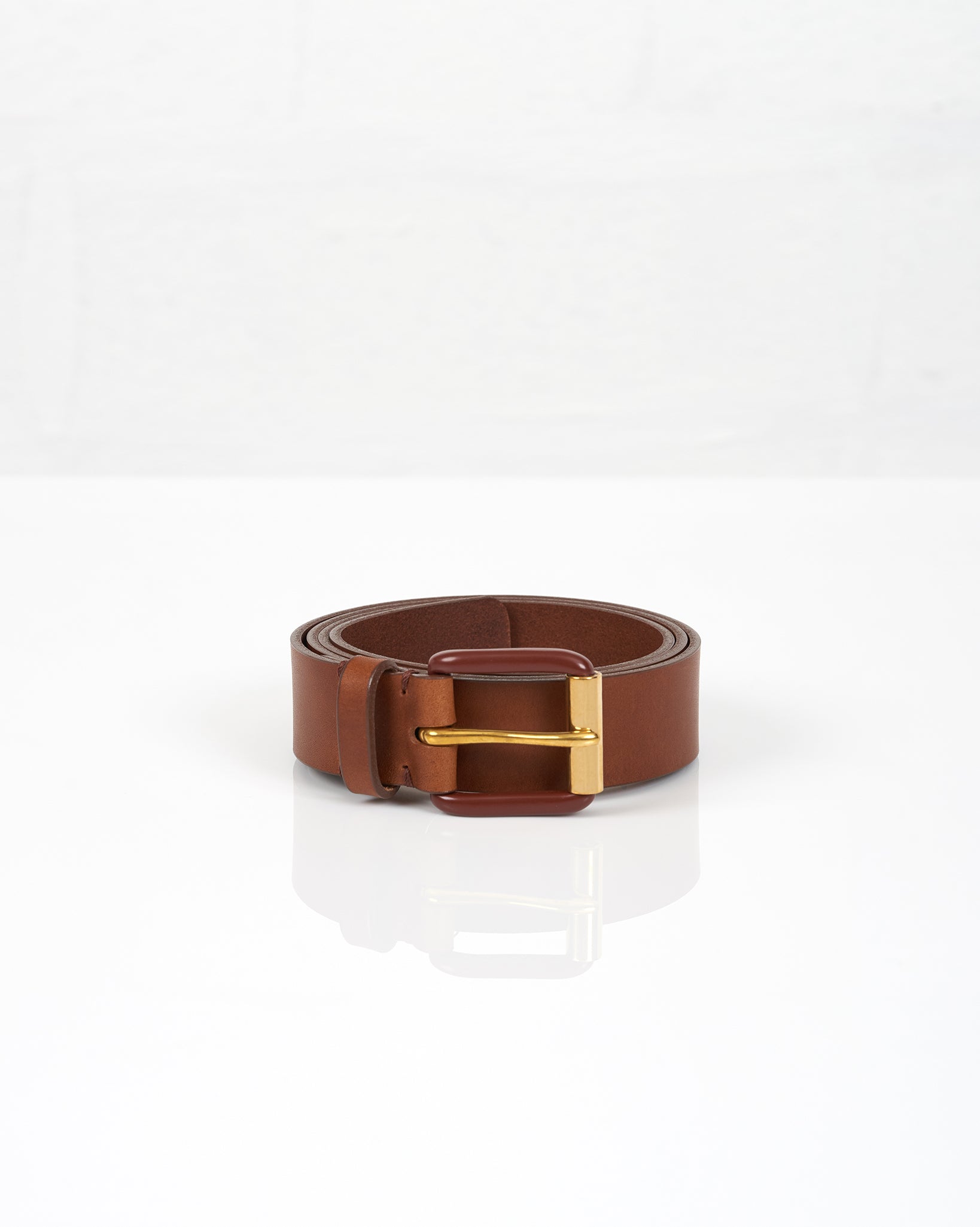 Modernist Exposed Belt - Saddle Brown / Brass