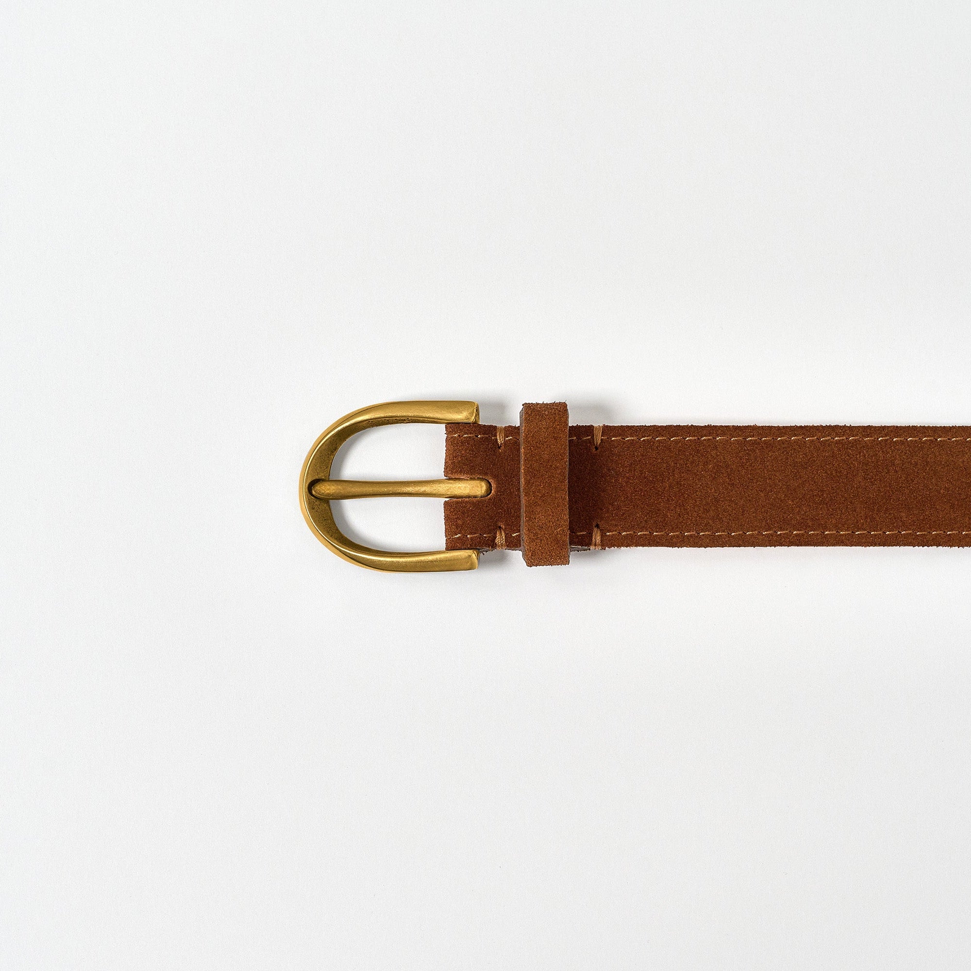 Brown belt with a gold buckle on a white background