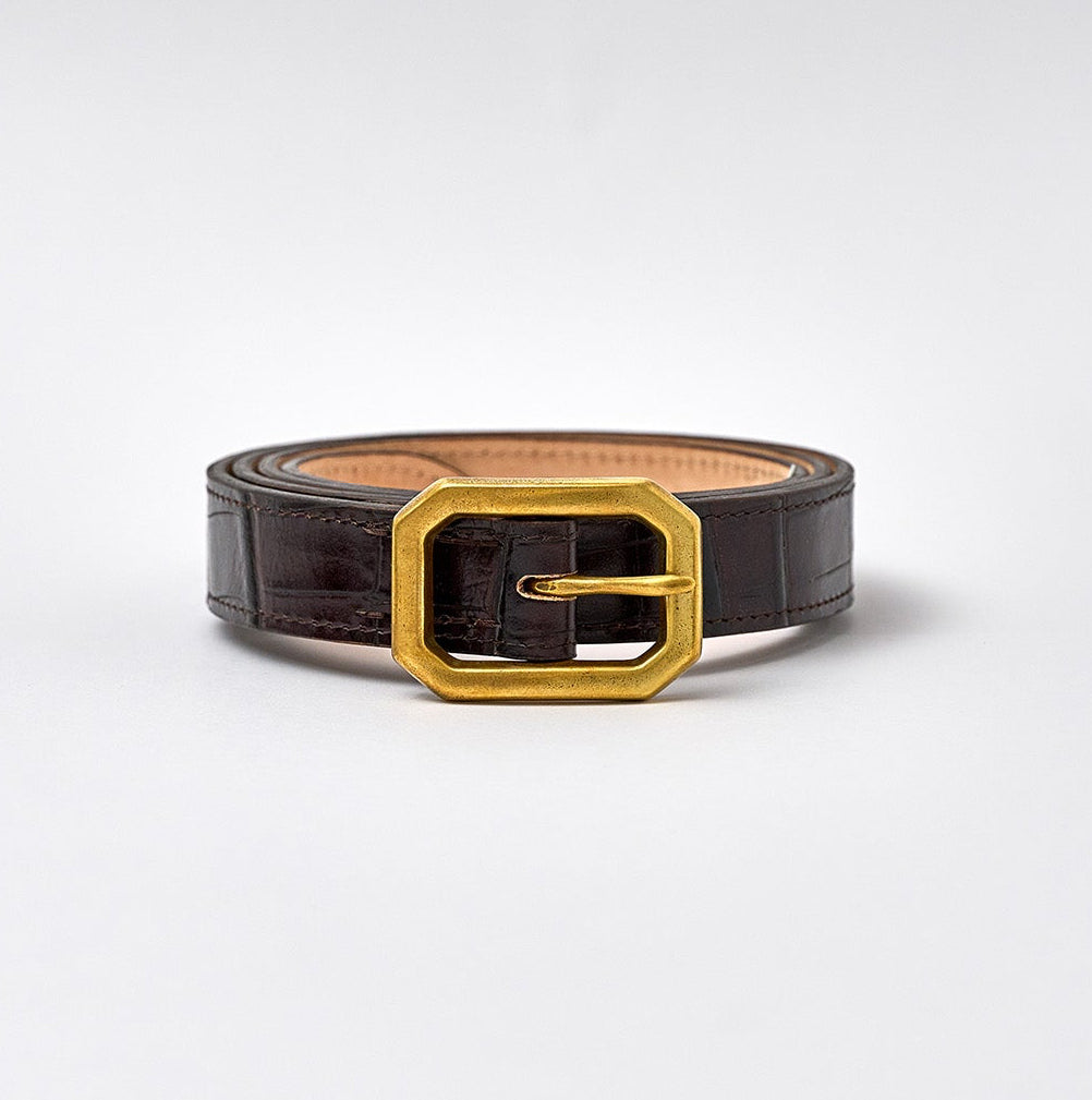 Hartington Belt - Walnut Brown Croc / Brass