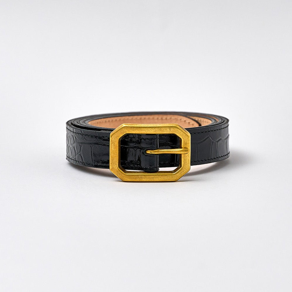 Hartington Belt - Pitch Black Croc / Brass