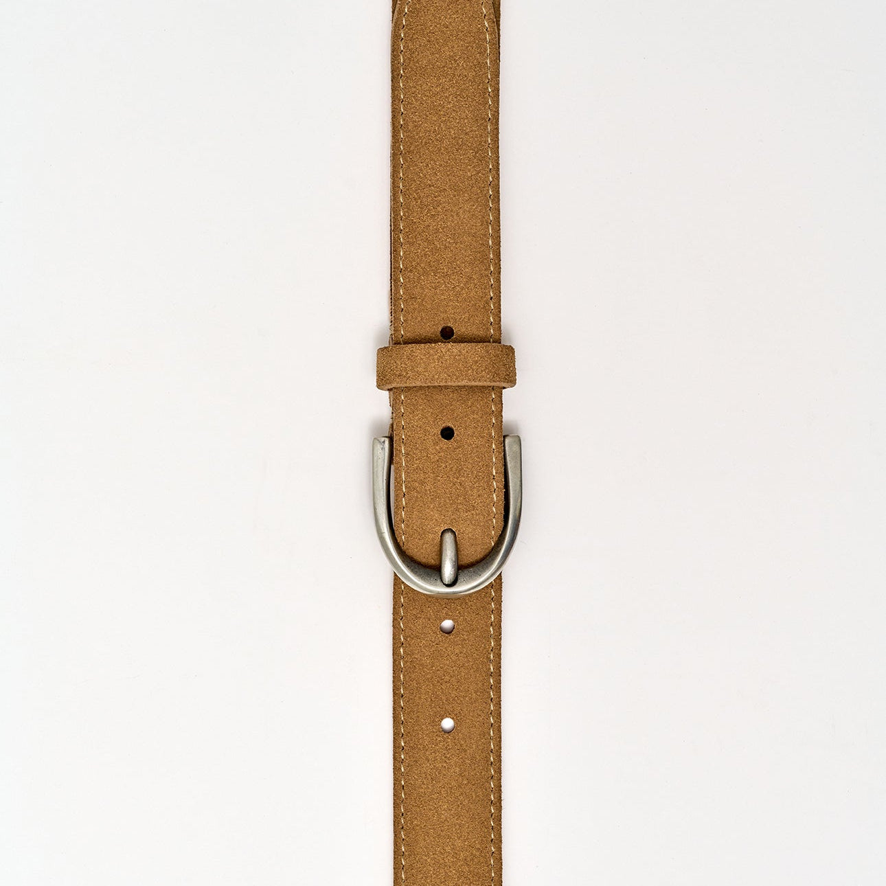 Brown belt with a silver buckle on a white background