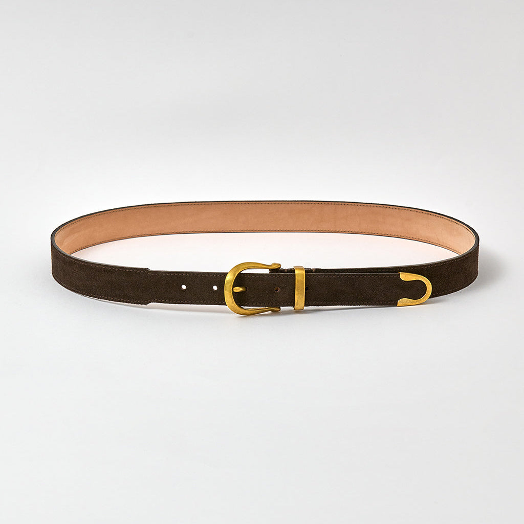 Brown belt with gold buckle on a white background