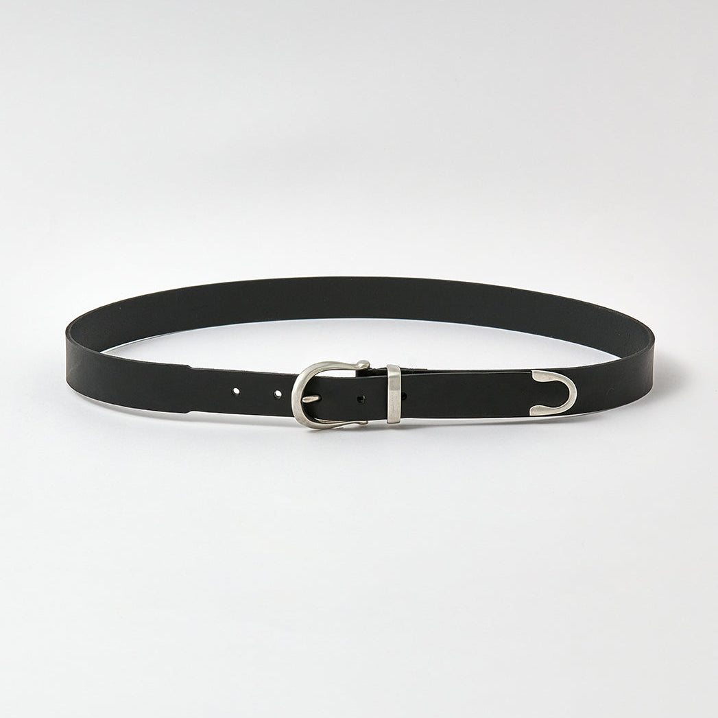 Black belt with silver buckle on a white background